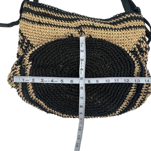 Lucky Brand Black Tan Geometric Woven Paper Bucket Bag Purse - Picture 6 of 8